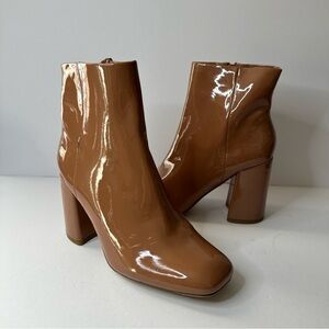 NWD Madden Girl Patent While Boots Caramel High Heel Square Toe Zips Up 8